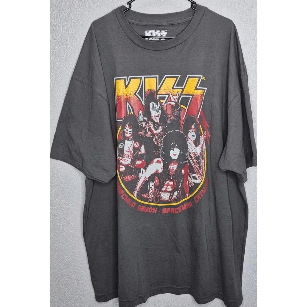 KISS Band Graphic T-Shirt 3XL Gray Rock Concert Tee 100% Cotton
